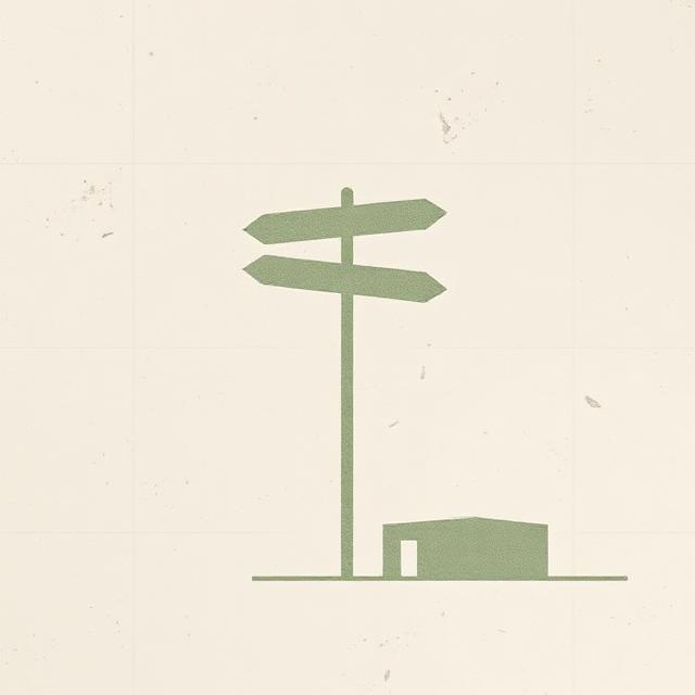 Illustration of a signpost beside a small clinic building